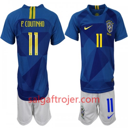 Brasilien Fodboldtrøjer P. Coutinho 11 Børn Udebanesæt VM 2018 Brasilien Fodboldtrøjer P. Coutinho 11 Børn Udebanesæt VM 2018